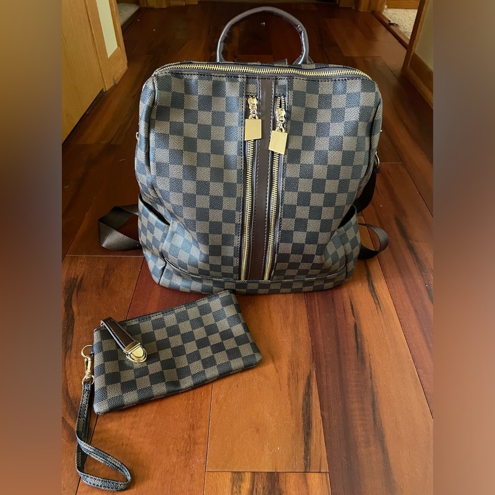 Sweetees Olivia Checkerboard Backpack w/ Wristlet, crossbody and shoulder straps